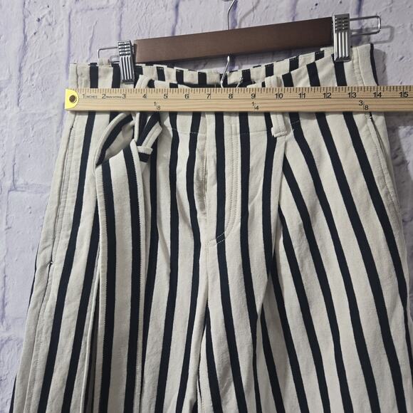 Polo Ralph Lauren Striped Black Cream High Rise Cotton Pants Size 4 Belt Pockets - Picture 6 of 9